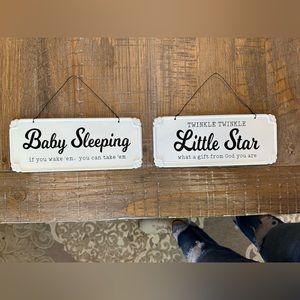 Nursery Metal Hanging Signs - Baby Sleeping - Little Star - Set of 2